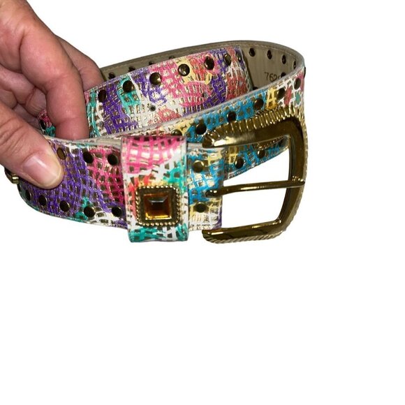 Vintage Womens Belt Size Large Multicolor Metallic Leather Rhinestone main image 4